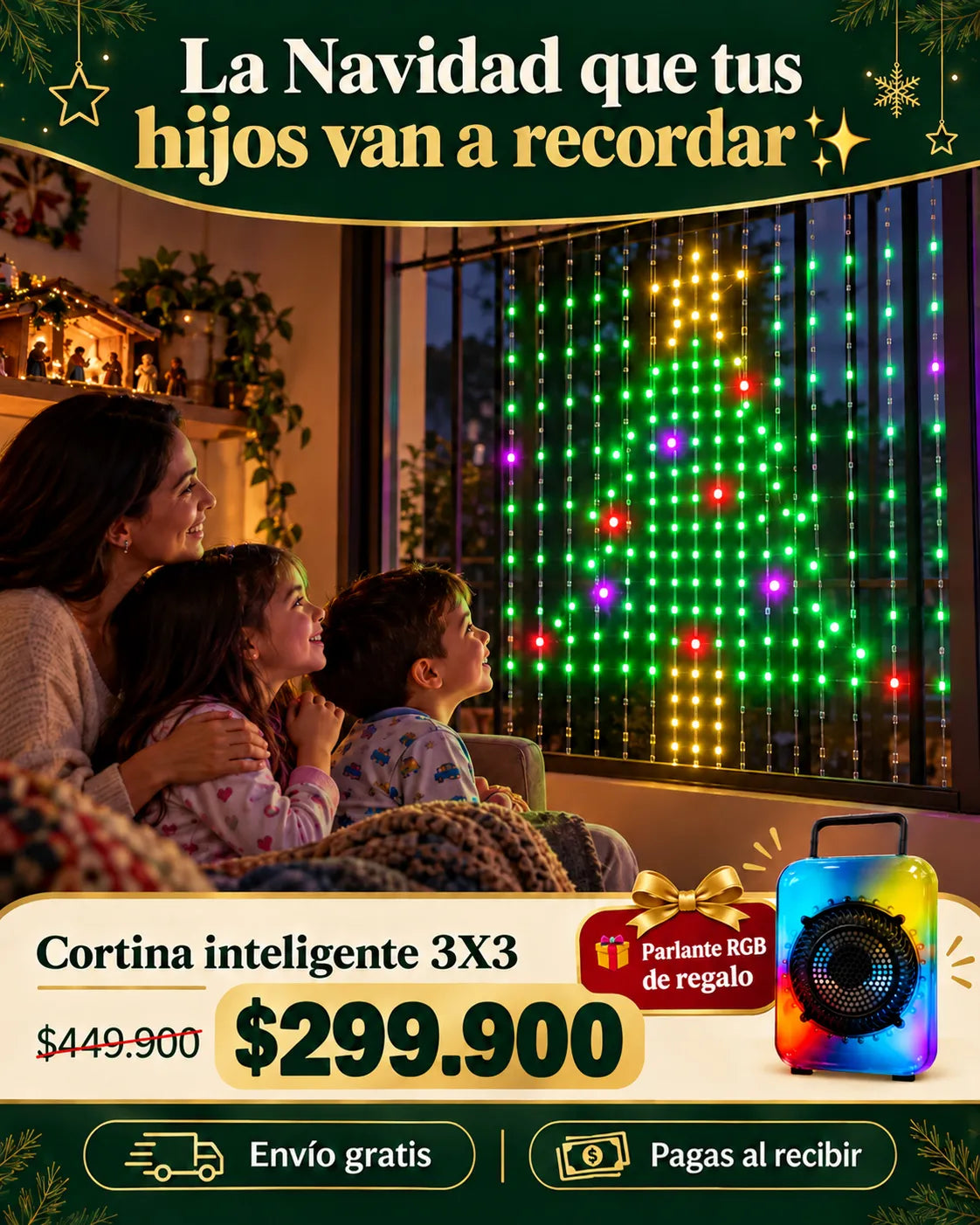 NAVIDANZA CORTINA SMART 3X3 + PARLANTE RGB DE REGALO🎁🎄
